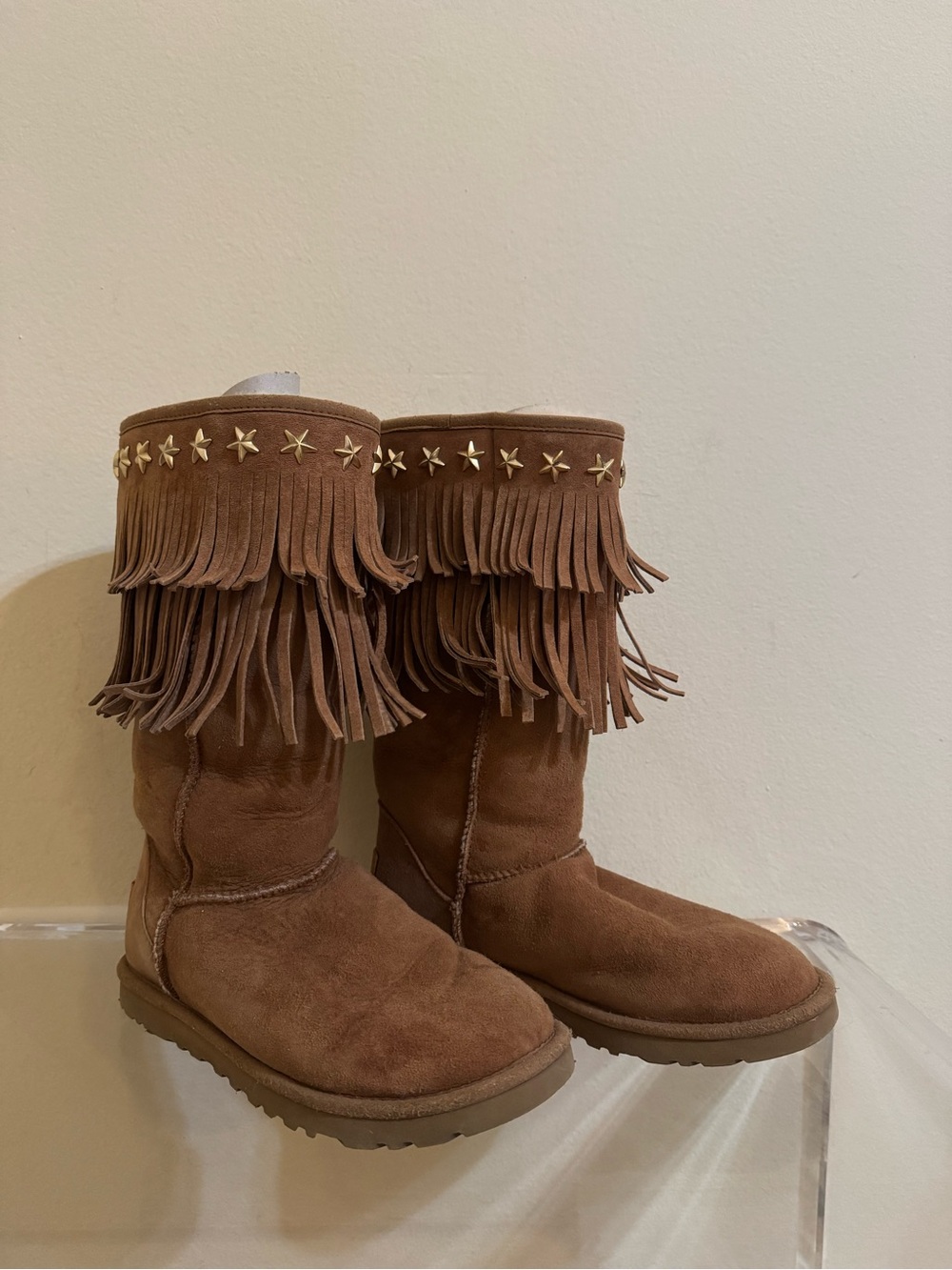 Ugg x Jimmy Choo Boots Sora Studded Fringe Suede Chestnut US 6.5